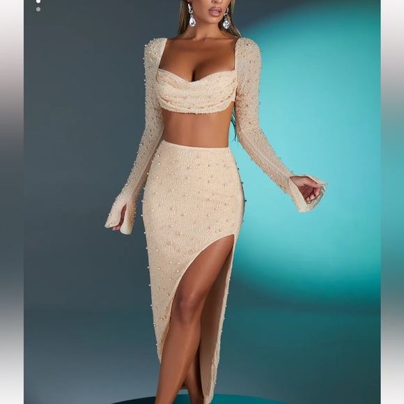 Oh Polly Dresses & Skirts - LA DÉSIRADE embellished cowl neck crop top and maxi skirt set